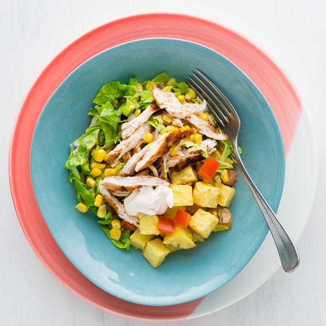 Mexican Chicken Salad with Cheesy Potatoes 