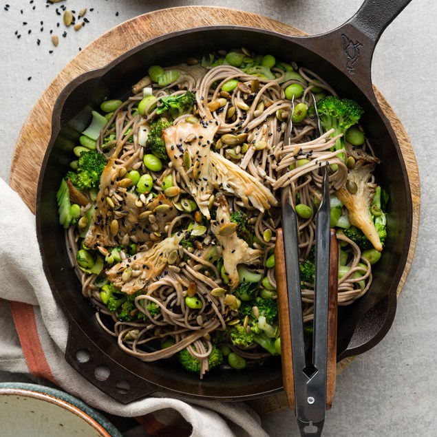 Oyster Mushroom Stir-Fry with Toasted Seeds and Sesame Dressing