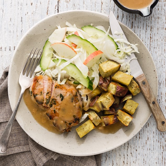 Pork Scotch Steaks with Thyme and Apple Remoulade