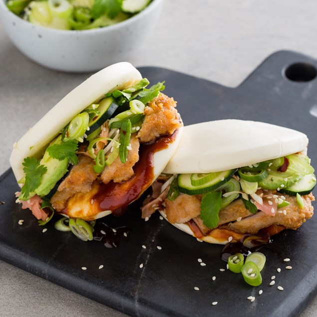 Chicken Steam Buns with Courgette and Avocado Salad