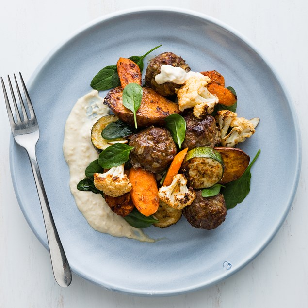 Moroccan Beef Meatballs and Kumara Tray Bake
