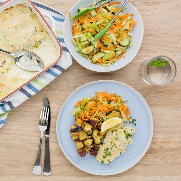 Parsley Lemon Fish Bake with Roast Kumara