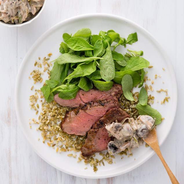 Butterflied Lamb Leg with Creamy Mushrooms