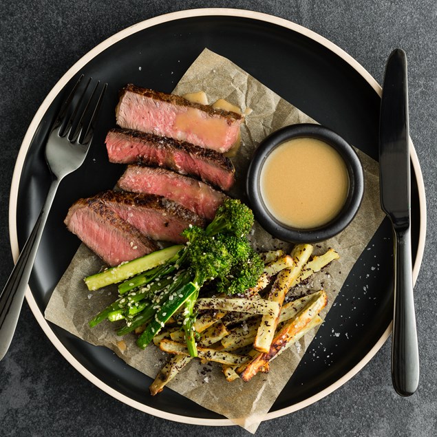 Wakanui Beef Scotch with Sesame Roasted Greens, Kumara and Furikake