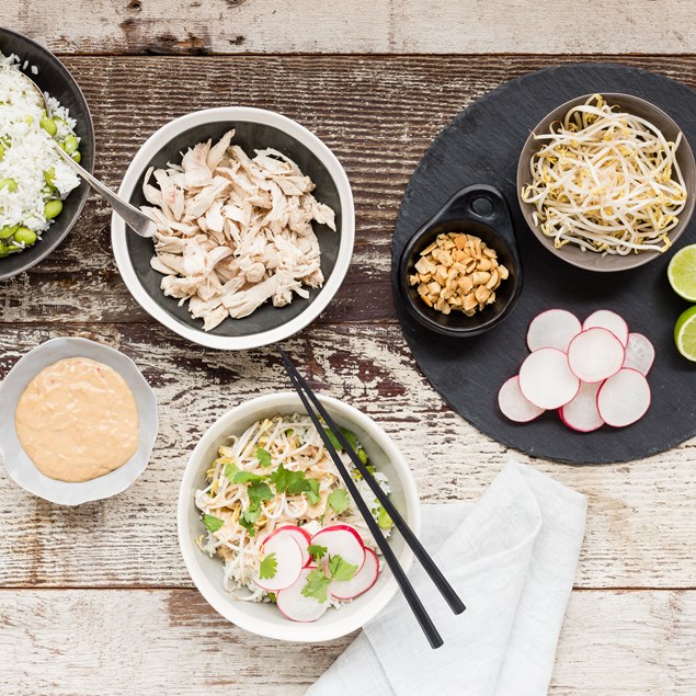 Kaffir Lime Chicken with Rice and Indonesian Peanut Sauce