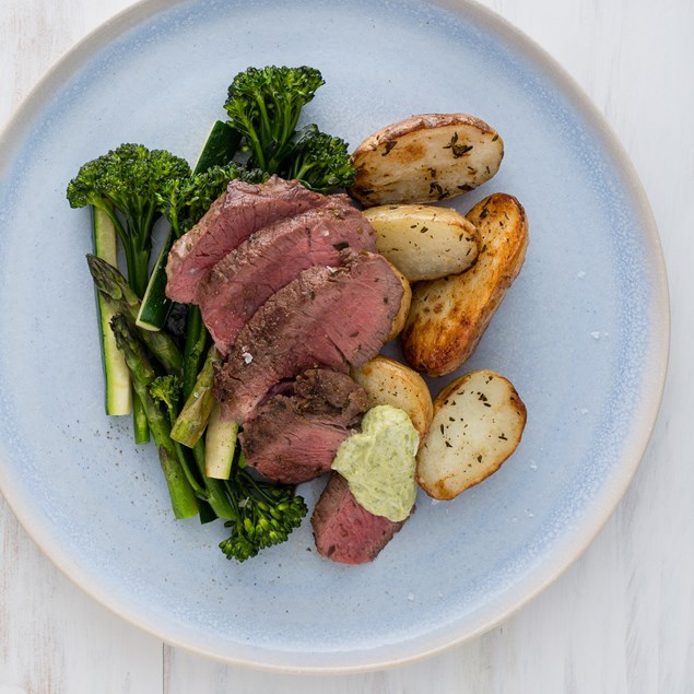Lamb with Roast Potatoes and Mint Sauce