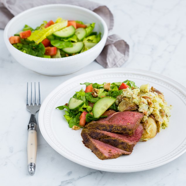 Butterflied Lamb leg with Baby Potato Smash