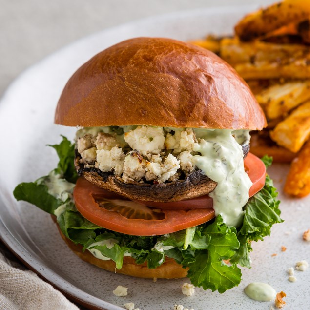 Portobello Mushroom Burgers with Polenta Veggie Chips