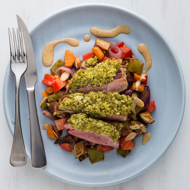 Gremolata-Crusted Lamb with Moroccan Kumara and Date Dressing 