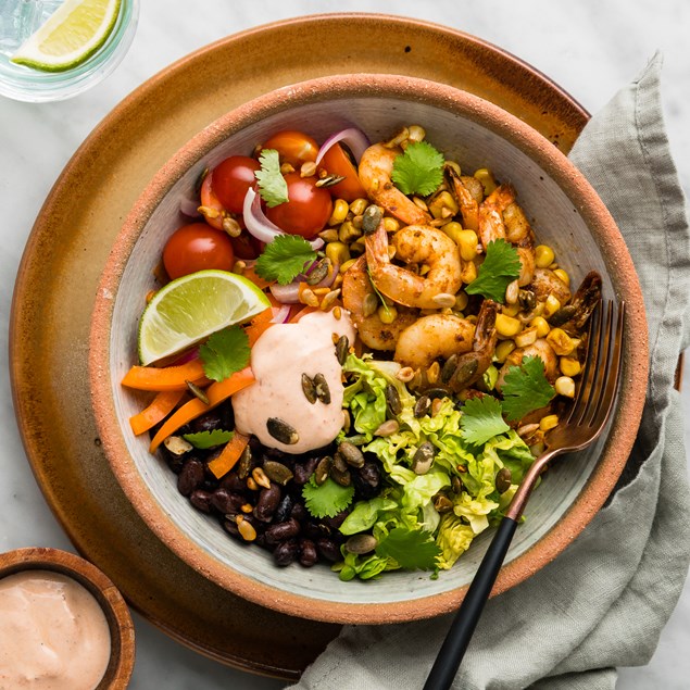 Prawn Burrito Bowl with Chipotle Sour Cream & Lime