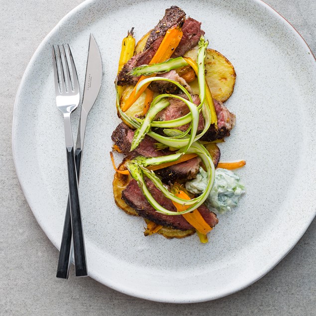  Za’atar Spiced Lamb with Honey Roasted Carrots and Tzatziki