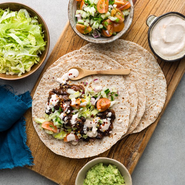Mexican Black Bean Wraps with Tomato Salsa and Chipotle Crema