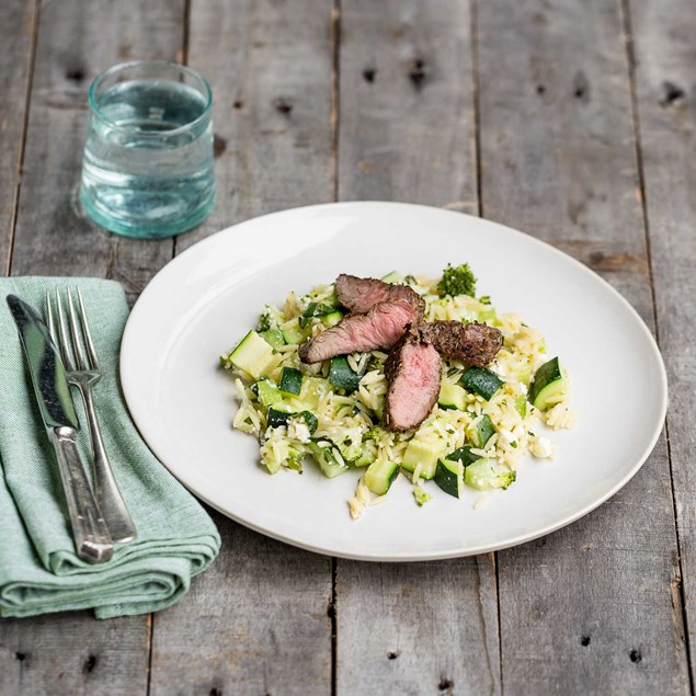 Greek Lamb Steaks with a Greek Orzo Pasta