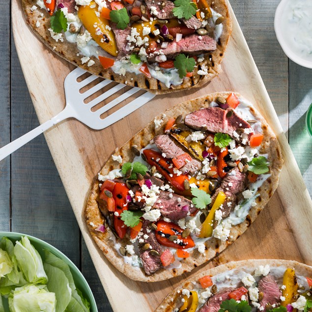 Moroccan Lamb and Feta Flat Breads with Cucumber Yoghurt