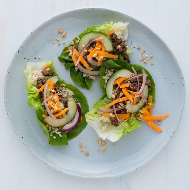 Thai Beef Laab & Veggie Lettuce Cups with Sesame Rice 