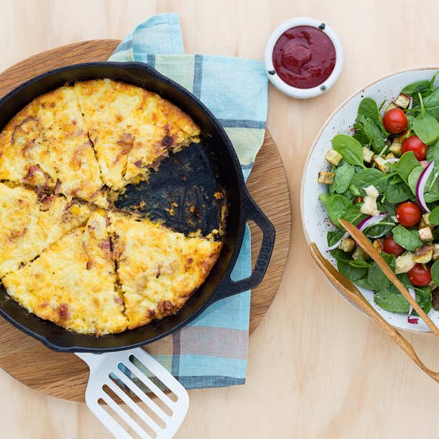 Bacon and Corn Frittata with Roast Kumara Salad