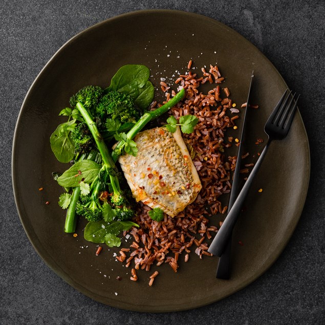Thai Style Crispy Skinned Sweet and Sour Fish with Red Rice