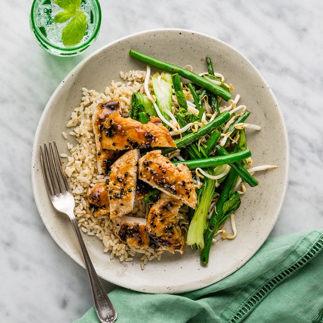 Teriyaki Glazed Chicken with Brown Rice, Beans & Bok Choy