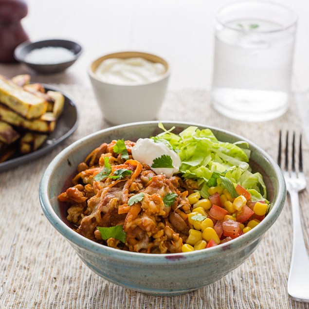 Mexican Chicken Bowl with Kumara Chips 