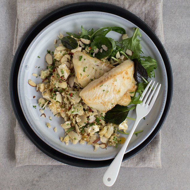 Caramelised Cauliflower, Feta and Bulgur Salad with Pan-Fried Fish