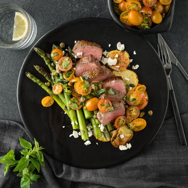 Greek Lamb Loin with Oregano & Feta Roasted Potatoes