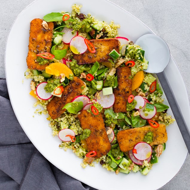 Chimichurri Orange Bulgur Salad with Halloumi