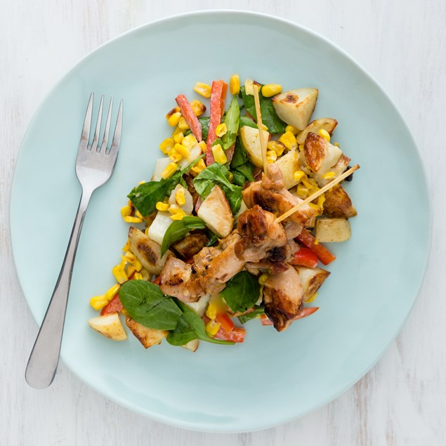 Roast Potato Salad with Chicken Kebabs