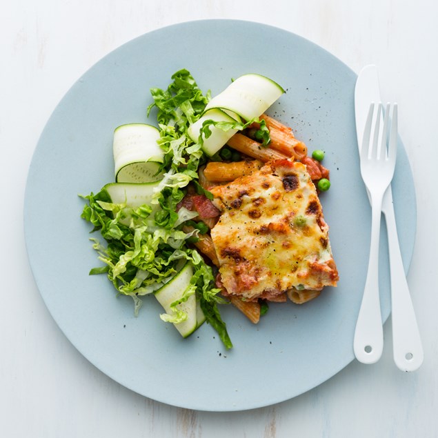 Bacon & Tomato Basil Pasta Bake with Béchamel Sauce     