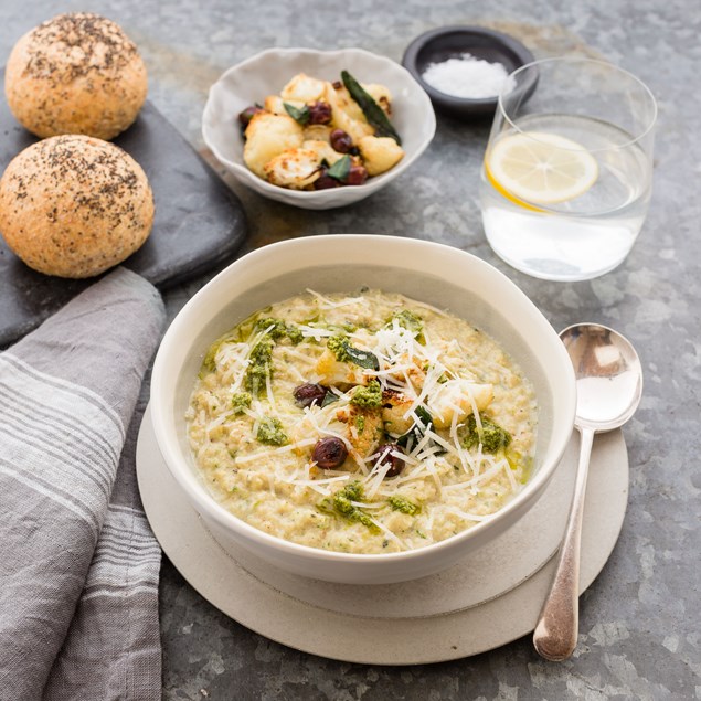 Cauliflower Courgette Soup with Sage and Hazelnut Salad