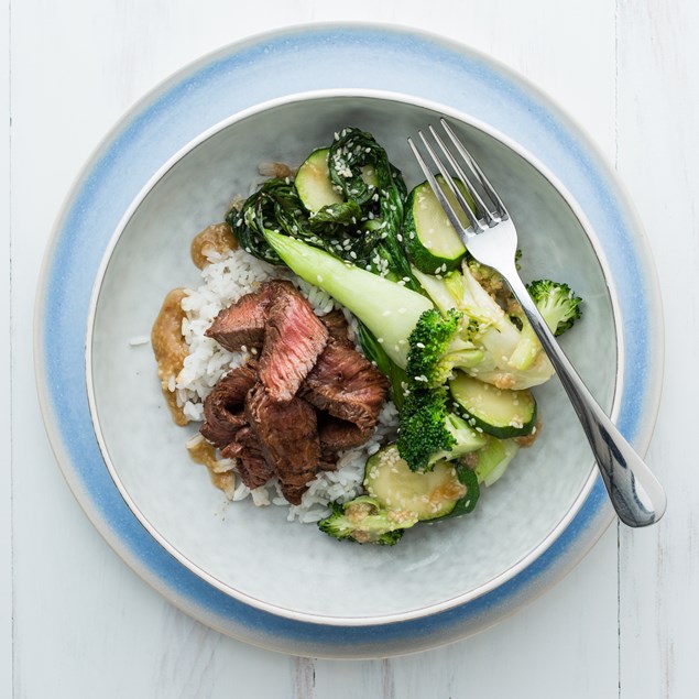 Japanese Beef Steak with Sesame Veggies and Goma Dare Sauce