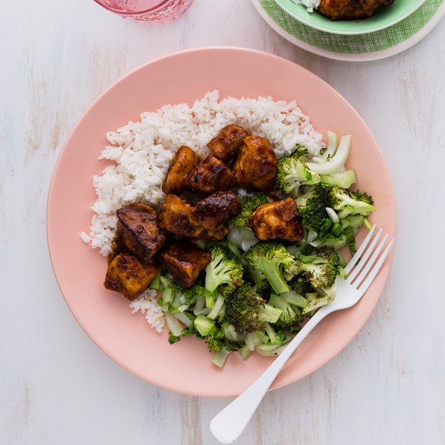 Sticky Asian Chicken with Rice & Greens