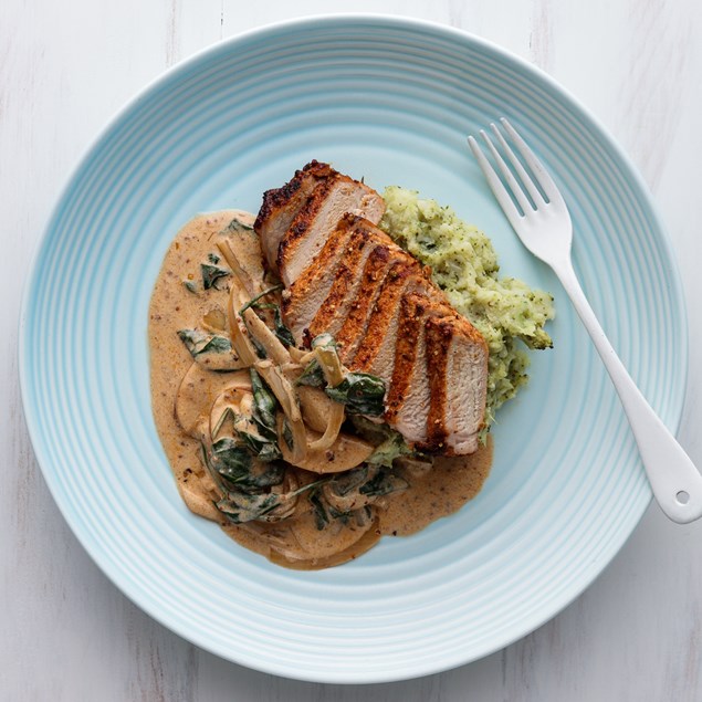 Mustard Apple Sauce Pork with Potato Mash