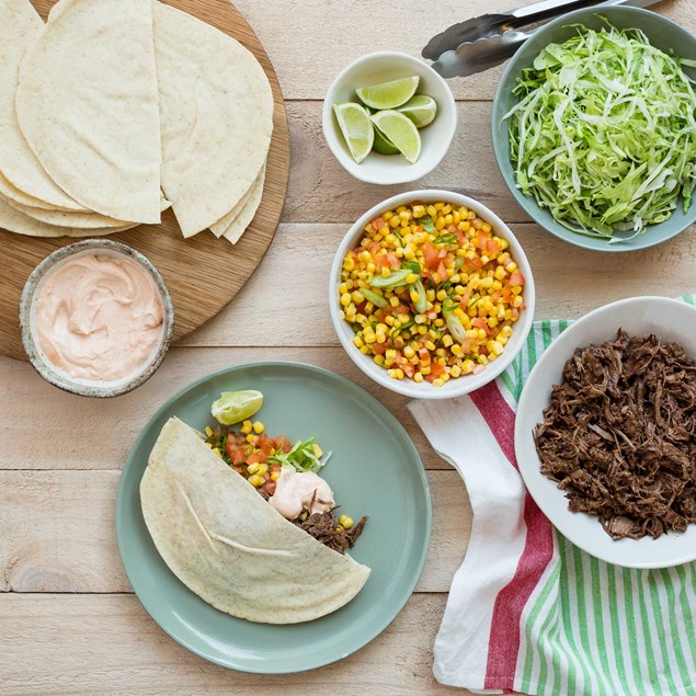 Pulled Beef Wraps with Corn Salsa and Chipotle Sour Cream