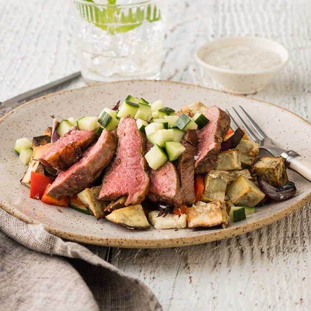 Greek Spiced Lamb & Kumara Salad with Tzatziki