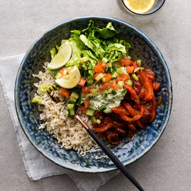 Mexican Rice Bowls with Avocado Sour Cream