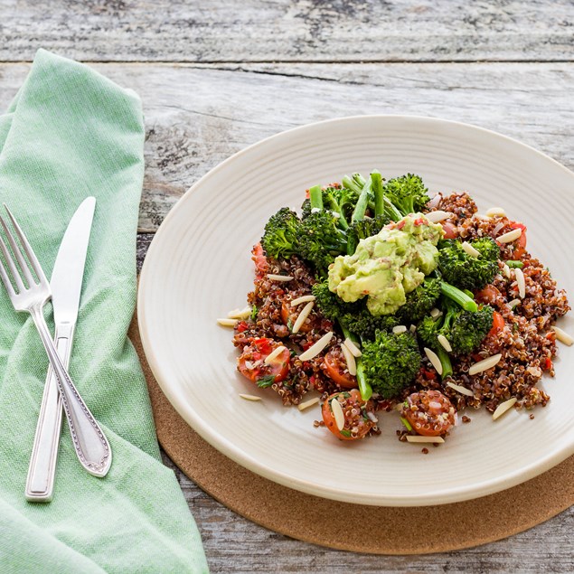 Roasted Broccolini and Quinoa with Chilli Smashed Avocado