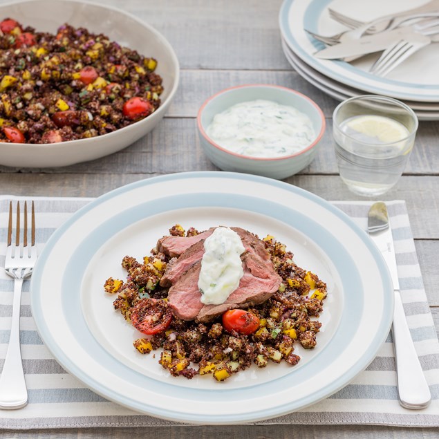 BBQ Lamb with Canihua Tabbouleh and Tzatziki