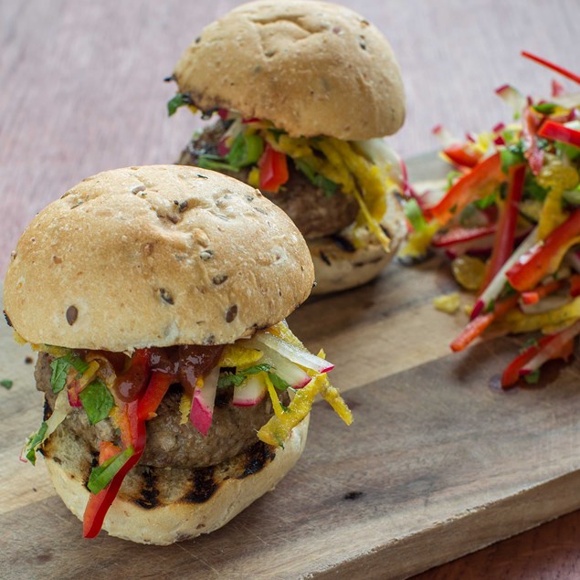 Lamb Sliders with Golden Beetroot and Radish Slaw and Chipotle Sauce