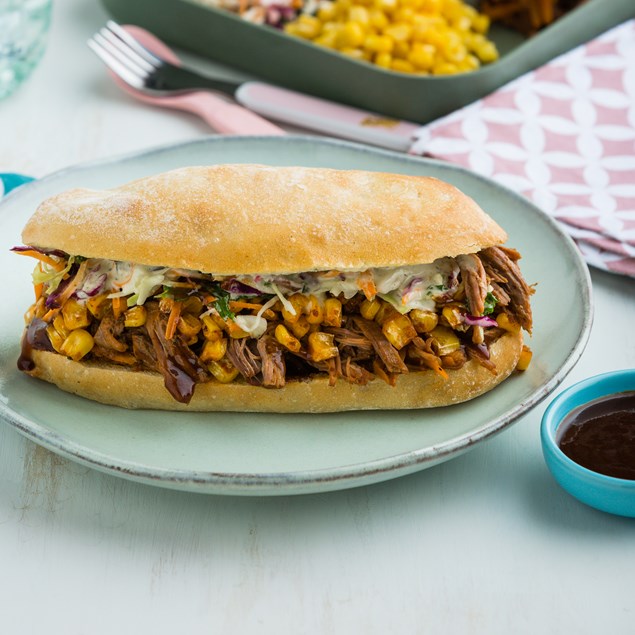 Southern Pulled Brisket Sandwiches with Slaw & Buttered Corn