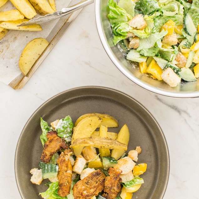 Cajun Chicken Caesar Salad with Oven Wedges