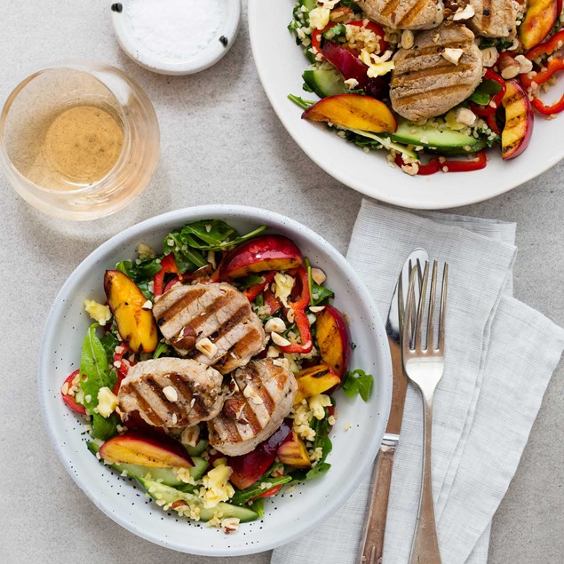 Pork Fillet with Bulgur, Blue Cheese and Nectarine Salad