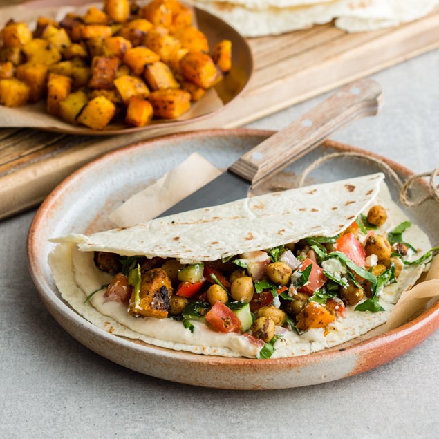 Pumpkin and Chickpea Gyros with Harissa Mayo