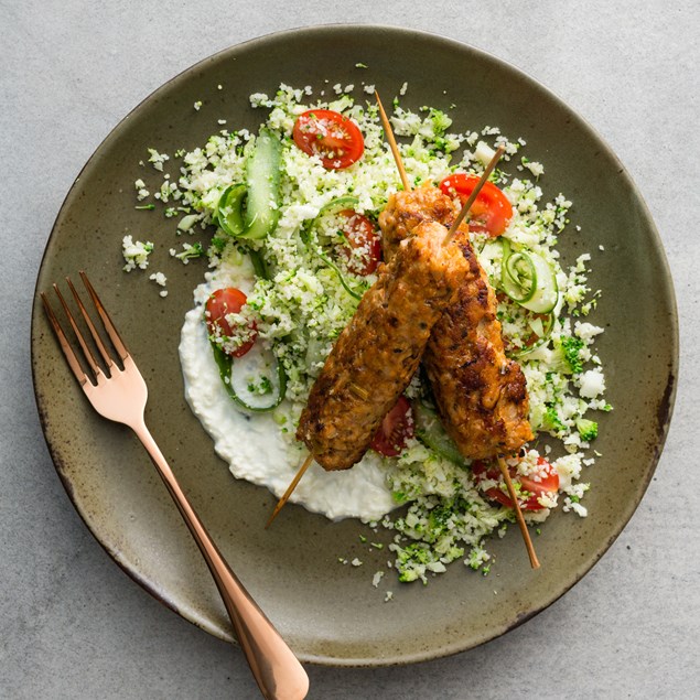  Chicken and Capsicum Kofta with Green Couscous and Feta Whip