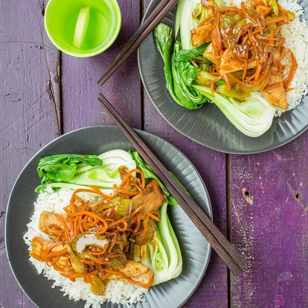 Hoisin Pork and Vegetable Stir-Fry with Steamed Rice