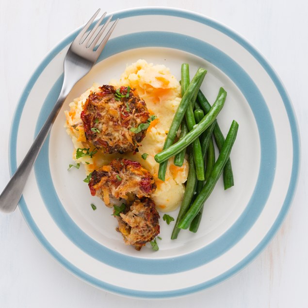 Mini Meatloaves with Mash and Garlic Beans