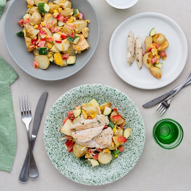 BBQ Chicken with Potato and Corn Salad