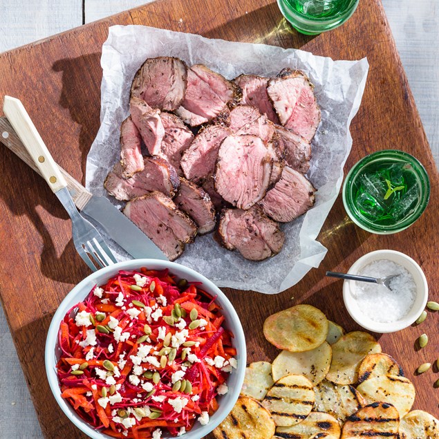 Lamb Rump with Crispy Potatoes and Beetroot Slaw