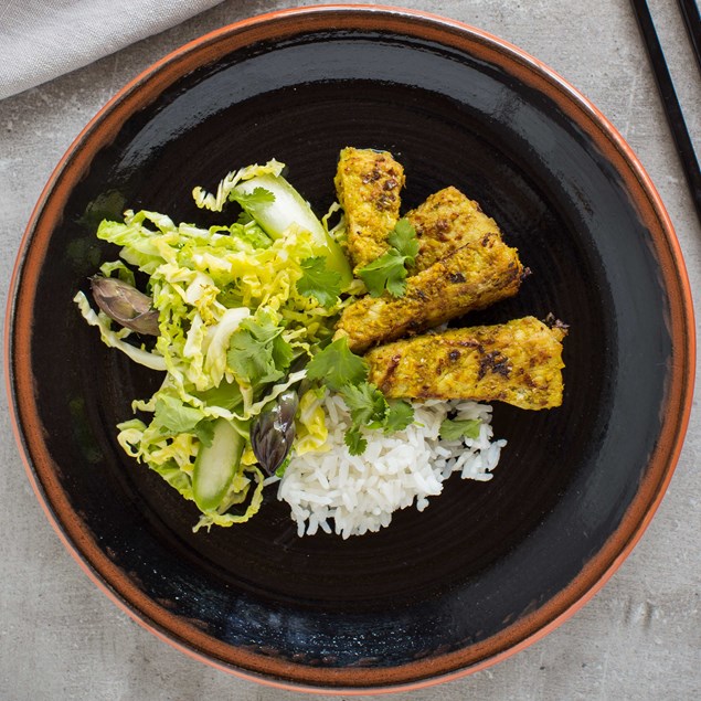 Lemongrass Pork with Greens and Coconut Rice