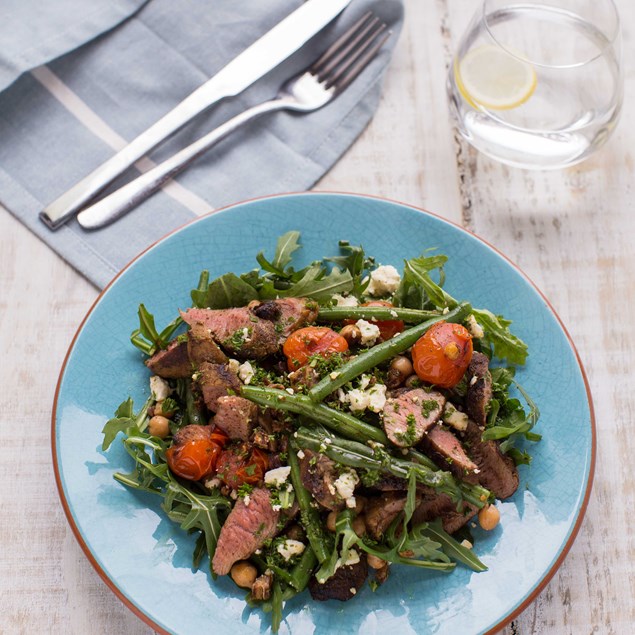Lamb and Chickpea Salad with Tomatoes, Feta and Beans