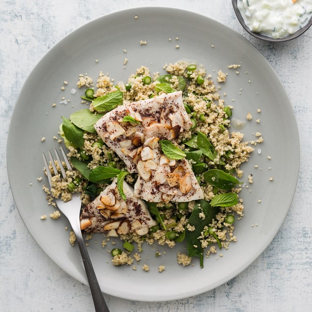 Sumac Fish  with Green Couscous Tabouli 